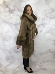 Греческая шуба диагонального кроя 105 см, с Куницей на стойке и манжетаж