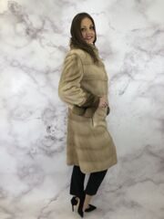 Греческая шуба в цвете Пастель с Куницей н манжетах