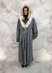 Шуба Голубая норка Шикарная 135 см РЫСЬ капюшон