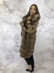 Греческая шуба диагонального кроя 105 см, с Куницей на стойке и манжетаж